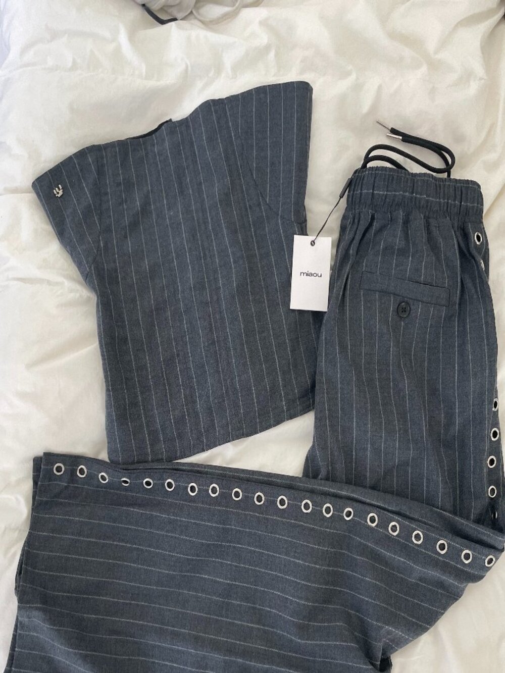 Miaou "Office Siren" Pinstripe set size Small top and size Medium bottoms